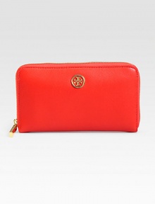 A luxurious saffiano leather design with an logo emblem.Zip-around closureOne inside zip pocketEight credit card slotsTwo bill compartmentsLeather lining7½W X 4H X ¾DImported A luxurious saffiano leather design with an logo emblem.Zip-around closureOne inside zip pocketEight credit card slotsTwo bill compartmentsLeather lining7½W X 4H X ¾DImported