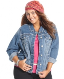 Layer the season's hottest looks with Hydraulic's plus size denim jacket-- it's a must-have classic!