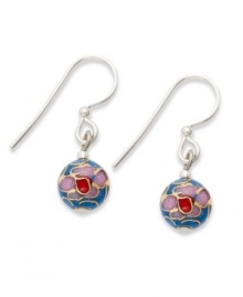 A blue, pink and red cloisonné enamel pattern decorates the surface of Jody Coyote's pretty beaded earrings. Crafted in sterling silver. Approximate drop: 1 inch. A blue, pink and red cloisonné enamel pattern decorates the surface of Jody Coyote's pretty beaded earrings. Crafted in sterling silver. Approximate drop: 1 inch.
