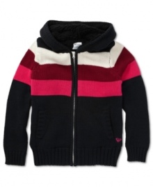 A chunky knit wonder perfect for the chillier months. She'll have her laid-back style down to an art form with the help of Roxy's zip hoodie sweater. A chunky knit wonder perfect for the chillier months. She'll have her laid-back style down to an art form with the help of Roxy's zip hoodie sweater.
