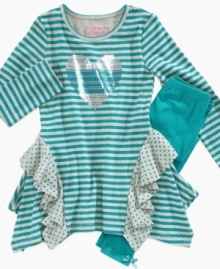 The frills that thrill. Your little one will love the flowy look of this fun dress from Flapdoodles, with matching leggings. The frills that thrill. Your little one will love the flowy look of this fun dress from Flapdoodles, with matching leggings.