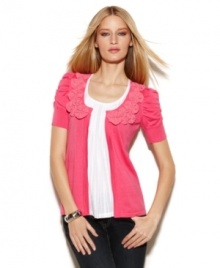 A collar of rosettes updates this petite INC layered look. It's like getting a tank and a cardigan in one, without the fuss! (Clearance) A collar of rosettes updates this petite INC layered look. It's like getting a tank and a cardigan in one, without the fuss! (Clearance)