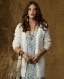 Denim & Supply Ralph Lauren's cozy cardigan is the perfect layer for any occasion with its warm, open-knit design and subtle sequins for a touch of effortless glamour.