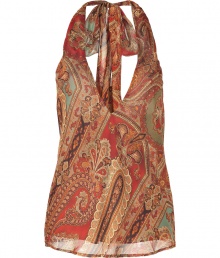 Set the foundation for seamless feminine looks with Polo Ralph Laurens paisley print halter top, detailed in sweet silk chiffon for an alluring luxe finish - Self-tie halter strap, deep V-neckline, sleeveless, low-cut back - Softly fitted silhouette - Team with richly hued separates and classic leather accessories