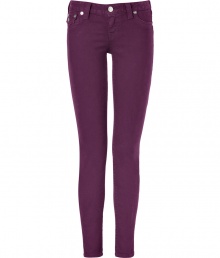 Elevate your go-to closet staples with these deep purple ultra-skinny jean leggings from True Religion - Five-pocket styling, logo detailed back flap pockets - Extra form-fitting - Style with cashmere pullovers and shearling lined boots