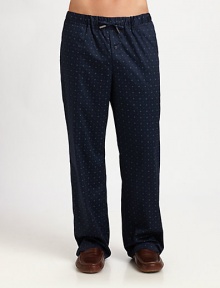 This classic sleep and lounge pant combines timeless pajama styling with refined comfort for the classic gentleman.Drawstring elastic waistSingle-button flySide slash pocketsInseam, about 32CottonMachine washImported This classic sleep and lounge pant combines timeless pajama styling with refined comfort for the classic gentleman.Drawstring elastic waistSingle-button flySide slash pocketsInseam, about 32CottonMachine washImported