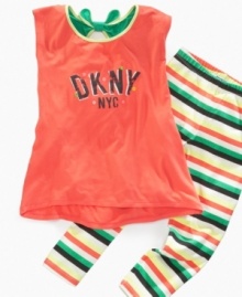 Designed in lightweight and soft fabric, your little girl will enjoy wearing this fun and versatile tunic plus legging set by DKNY. Designed in lightweight and soft fabric, your little girl will enjoy wearing this fun and versatile tunic plus legging set by DKNY.
