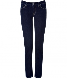 These classic skinny jeans from Seven for All Mankind lend effortless style to any casual ensemble - Five-pocket styling, dark wash denim, distinctive logo detail on back pockets, slim fit, skinny leg - Pair with a tunic top, printed tee, or silk blouse and heels