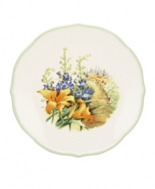 Garden party. The Floral Meadow Daylily accent or salad plates bring eternal spring with a bouquet of white, orange and blue rooted in resilient everyday porcelain. A scalloped edge adds to the charm of the graceful mix-and-match Lenox collection. Qualifies for Rebate Garden party. The Floral Meadow Daylily accent or salad plates bring eternal spring with a bouquet of white, orange and blue rooted in resilient everyday porcelain. A scalloped edge adds to the charm of the graceful mix-and-match Lenox collection. Qualifies for Rebate