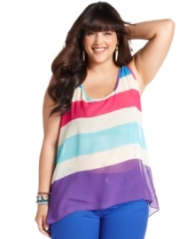 Snag a hot look with Soprano's sleeveless plus size top, showcasing on-trend stripes!