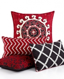 Captivating at a glance, this INC International Concepts Ikat decorative pillow features rich red hues that provide a graphic punch of color to your bedding ensemble. Captivating at a glance, this INC International Concepts Ikat decorative pillow features rich red hues that provide a graphic punch of color to your bedding ensemble.
