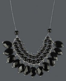 Create a standout statement in bold black hues. Rows of round and oval-cut onyx (172-3/4 ct. t.w.) create a fringe effect within a delicate sterling silver setting. Approximate length: 17 inches. Approximate drop: 1-1/2 inches. Create a standout statement in bold black hues. Rows of round and oval-cut onyx (172-3/4 ct. t.w.) create a fringe effect within a delicate sterling silver setting. Approximate length: 17 inches. Approximate drop: 1-1/2 inches.