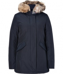Sporty down-filled in midnight blue coated cotton - Classic by cult-label Woolrich, this parka keeps you warm in sub-zero temperatures - Genuine goose-down - snow-tight coating - Cozy, fur-lined hood - Zipper with additional button catch - Sleeves with air-tight cuffs - Great, butt-covering length - slim and waist-fitted, two lateral pockets - sporty shape - Dream-piece for life, once worn in winter you`ll never part from it again Sporty down-filled in midnight blue coated cotton - Classic by cult-label Woolrich, this parka keeps you warm in sub-zero temperatures - Genuine goose-down - snow-tight coating - Cozy, fur-lined hood - Zipper with additional button catch - Sleeves with air-tight cuffs - Great, butt-covering length - slim and waist-fitted, two lateral pockets - sporty shape - Dream-piece for life, once worn in winter you`ll never part from it again