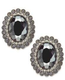 Add a vintage vibe to your style with these station earrings from Alfani. Oval-cut faceted glass stones lend a mysterious feel. Clip-on backing for non-pierced ears. Crafted in hematite tone mixed metal. Approximate diameter: 1 inch. Add a vintage vibe to your style with these station earrings from Alfani. Oval-cut faceted glass stones lend a mysterious feel. Clip-on backing for non-pierced ears. Crafted in hematite tone mixed metal. Approximate diameter: 1 inch.