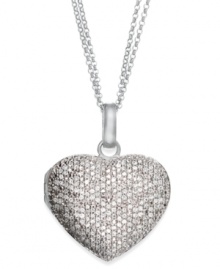 Make a heartfelt statement. This sterling silver-plated locket pendant from Victoria Townsend dazzles with round-cut diamonds (1 ct. t.w.). Approximate length: 18 inches. Approximate drop: 1-1/4 inches. Make a heartfelt statement. This sterling silver-plated locket pendant from Victoria Townsend dazzles with round-cut diamonds (1 ct. t.w.). Approximate length: 18 inches. Approximate drop: 1-1/4 inches.