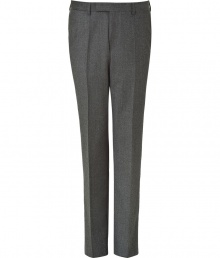 Inject instant elegance into your work or play look with these luxe wool-cashmere pants from Baldessarini - Flat front with button tab, belt loops, off-seam pockets, back welt pockets with buttons - Straight leg with crease detail - Style with a matching blazer or a cashmere pullover