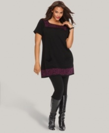 Get your leggings set for Style&co.'s short sleeve plus size tunic sweater, accented by a border print-- it's an Everyday Value! (Clearance)