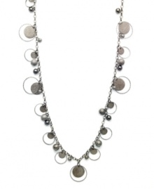 Sandblast paillettes contrast with dainty beaded details to form the striking spherical design of this long necklace from Style&co. Crafted in hematite tone mixed metal. Approximate length: 36 inches.