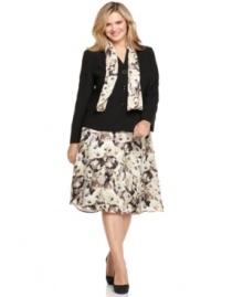 A flourish of floral softens Evan Picone's plus size skirt suit and preps you for spring!