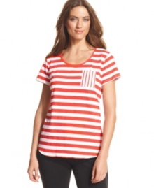 Style&co. Sport mixes up a striped cotton tee with a chic little chest pocket featuring an opposing print.