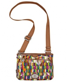 Add some fun to your style! Offered in a number of eye-catching prints, this Fossil top zip expresses your individuality while providing everyday functionality. A colorful signature charm completes the look. Add some fun to your style! Offered in a number of eye-catching prints, this Fossil top zip expresses your individuality while providing everyday functionality. A colorful signature charm completes the look.