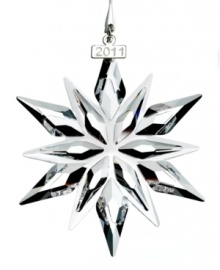 Celebrating 20 years of the much-loved Annual Edition Christmas ornament, this exquisitely crafted star sparkles in clear crystal. It hangs elegantly on a white satin ribbon with a silver-tone metal tag showing the year of issue. The perfect way to commemorate any special occasion in 2011, this beautiful decoration makes a treasured gift for your loved ones. Celebrating 20 years of the much-loved Annual Edition Christmas ornament, this exquisitely crafted star sparkles in clear crystal. It hangs elegantly on a white satin ribbon with a silver-tone metal tag showing the year of issue. The perfect way to commemorate any special occasion in 2011, this beautiful decoration makes a treasured gift for your loved ones.