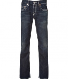 Elevate your go-to closet staples with these stylishly distressed jeans from True Religion - Classic five-pocket styling, logo detailed back pockets, whiskering, dark distressed denim with contrast stitching - Wear with a printed tee, a leather jacket, and trainers Elevate your go-to closet staples with these stylishly distressed jeans from True Religion - Classic five-pocket styling, logo detailed back pockets, whiskering, dark distressed denim with contrast stitching - Wear with a printed tee, a leather jacket, and trainers