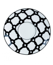 Designer kate spade takes basic black and white in a bold new direction with St. Kitts Exeter Road dinnerware. The dishes have a chainlink pattern that crisscrosses this bone china saucer for striking everyday style. Designer kate spade takes basic black and white in a bold new direction with St. Kitts Exeter Road dinnerware. The dishes have a chainlink pattern that crisscrosses this bone china saucer for striking everyday style.