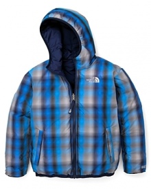 With a quilted shell that reverses to a soft plaid body, this handsome all-weather down jacket balances comfort and style with ease.