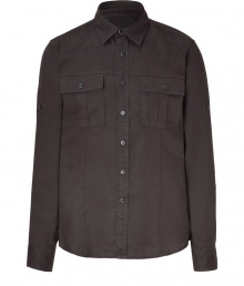 Stylish shirt in fine, pure dark brown linen - Soft yet durable, summer weight fabric - Small collar, full button placket and two flap pockets at chest - Rounded hem hangs slightly longer in the back - Casually elegant and ultra-versatile - Pair with suit trousers, chinos, shorts or jeans Stylish shirt in fine, pure dark brown linen - Soft yet durable, summer weight fabric - Small collar, full button placket and two flap pockets at chest - Rounded hem hangs slightly longer in the back - Casually elegant and ultra-versatile - Pair with suit trousers, chinos, shorts or jeans