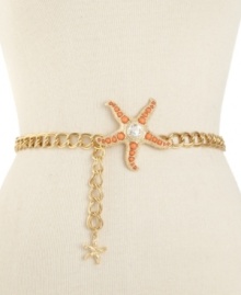 Bring the fresh look of the tropics to you with this whimsical chain belt from Kenneth Jay Lane. With a coral stone-topped starfish charm, you'll feel the cool breeze everywhere you go. Bring the fresh look of the tropics to you with this whimsical chain belt from Kenneth Jay Lane. With a coral stone-topped starfish charm, you'll feel the cool breeze everywhere you go.