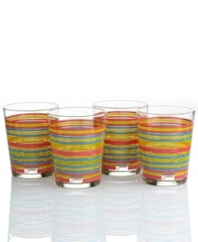 Ringed with colors to complement everyone's favorite dinnerware, Fiesta double old-fashioned glasses lend retro-fun charm to any casual setting. Featuring bands of pink in the latest Fiesta hue: Flamingo! Ringed with colors to complement everyone's favorite dinnerware, Fiesta double old-fashioned glasses lend retro-fun charm to any casual setting. Featuring bands of pink in the latest Fiesta hue: Flamingo!