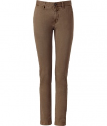 Stylish pants in fine dark brown cotton - Trendy chino cut with a slim leg - Casual, trendy and crazy comfortable, a great alternative to jeans  - A style dream, wear these pants in the office with a chic blouse, blazer and pumps - and for leisure with a cashmere pullover and ballerinas or boots