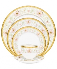 East meets West in the ornate Blooming Splendor place setting by Noritake. A Japanese-inspired pattern with raised dots encircles intricate florals rooted in white bone china. East meets West in the ornate Blooming Splendor place setting by Noritake. A Japanese-inspired pattern with raised dots encircles intricate florals rooted in white bone china.