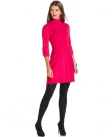 Cozy up in Spense's petite sweater dress featuring a comfy turtleneck and flattering A-line shape!