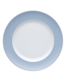 Rosenthal's Sunny Day salad plates shine on casual tables with sky-blue accents in dishwasher-safe porcelain. Rosenthal's Sunny Day salad plates shine on casual tables with sky-blue accents in dishwasher-safe porcelain.