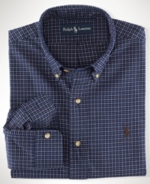 Ralph Lauren's custom-fit button-down is constructed with a polished check pattern on comfortable cotton twill.