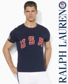 Celebrate the USA's participation in the 2012 Summer Olympics with vintage style in this old-school custom-fit ringer tee accented with a sewn USA and Polo patches.