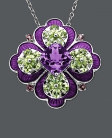 Snap up flirty florals for spring. Town & Country's bold flower pendant features vibrant gemstones, including amethyst (3-5/8 ct. t.w.), pink tourmaline (1/4 ct. t.w.) and peridot (3-1/5 ct. t.w.) set in sterling silver. Approximate length: 18 inches. Approximate drop: 1 inch. Snap up flirty florals for spring. Town & Country's bold flower pendant features vibrant gemstones, including amethyst (3-5/8 ct. t.w.), pink tourmaline (1/4 ct. t.w.) and peridot (3-1/5 ct. t.w.) set in sterling silver. Approximate length: 18 inches. Approximate drop: 1 inch.