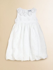 Dainty rosettes understated eyelet add to the allure of this ethereal taffeta frock in a bubble silhouette.Scalloped jewelneckSleevelessBack zipperFlat waistBubble hemPolyesterMachine washImported Dainty rosettes understated eyelet add to the allure of this ethereal taffeta frock in a bubble silhouette.Scalloped jewelneckSleevelessBack zipperFlat waistBubble hemPolyesterMachine washImported