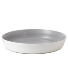 Effortlessly chic, this shallow Simplicity bowl by Vera Wang Wedgwood features a modern silhouette dressed in a neutral gray and cream palette. Effortlessly chic, this shallow Simplicity bowl by Vera Wang Wedgwood features a modern silhouette dressed in a neutral gray and cream palette.