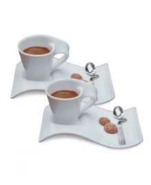 A hybrid of Asian-inspired style and modern details, the New Wave Caffe espresso set lends sophistication and a little romance to any setting. Innovative shapes and a warm, creamy glaze combine for a truly eye-catching design from Villeroy & Boch. A hybrid of Asian-inspired style and modern details, the New Wave Caffe espresso set lends sophistication and a little romance to any setting. Innovative shapes and a warm, creamy glaze combine for a truly eye-catching design from Villeroy & Boch.
