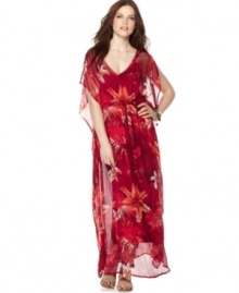 Transport yourself to faraway lands in this breezy caftan, featuring a tropical floral print from Lucky Brand Jeans.