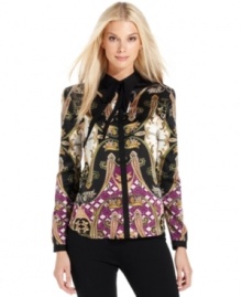 Vince Camuto's shirt features a removable tie at the neckline and a posh print that's perfect for infusing rich jewel tones into your fall wardrobe.