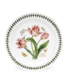 A must-have for discerning china collectors and true nature lovers, this Botanic Garden salad plates by Portmeirion bloom with pink parrot tulips with true-to-life detail. A triple-leaf border puts the finishing touches on a classic design. A must-have for discerning china collectors and true nature lovers, this Botanic Garden salad plates by Portmeirion bloom with pink parrot tulips with true-to-life detail. A triple-leaf border puts the finishing touches on a classic design.