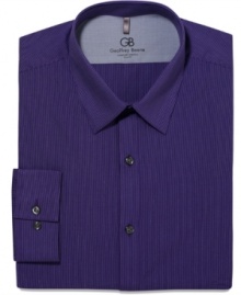 Sophisticated stripes get a shot of cool color with this slim-fit shirt from Geoffrey Beene.