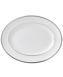 The heirloom-quality Sterling dinnerware and dishes pattern by Wedgwood is designed for formal entertaining, in pristine white bone china banded with polished platinum. The heirloom-quality Sterling dinnerware and dishes pattern by Wedgwood is designed for formal entertaining, in pristine white bone china banded with polished platinum.