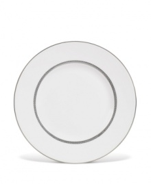 A blushing complement to the pristine bone china Signet dinnerware collection, this beautifully rimmed accent plate completes your table setting with style. A blushing complement to the pristine bone china Signet dinnerware collection, this beautifully rimmed accent plate completes your table setting with style.