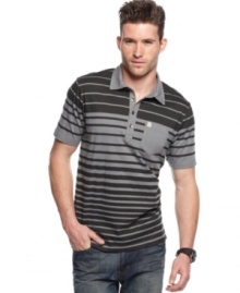 Give and edge to your preppy polo look with the stripes and contrast placket of this shirt from Marc Ecko Cut & Sew.