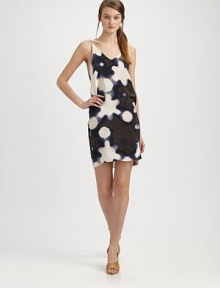 A splashy, abstract floral print on pure silk in an alluring short chemise with a loose overlap V back.Deep V necklineSpaghetti strapsSleevelessDeep V overlap draped backPullover stylingAbout 16 from natural waistSilkDry cleanImported A splashy, abstract floral print on pure silk in an alluring short chemise with a loose overlap V back.Deep V necklineSpaghetti strapsSleevelessDeep V overlap draped backPullover stylingAbout 16 from natural waistSilkDry cleanImported